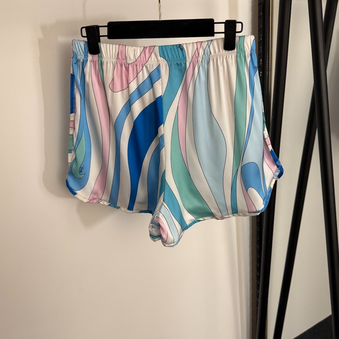 Emilio Pucci Marmo-Print Silk Shorts - Blue