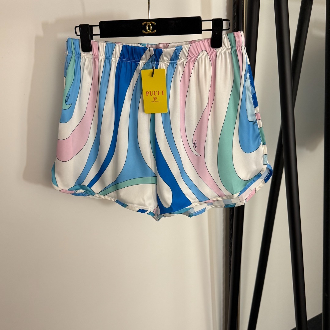 Emilio Pucci Marmo-Print Silk Shorts – Blue