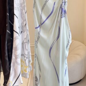 Luxury Hermès Silk Draped Dress - Nautical Rope Print Mint Green