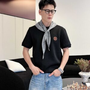 Men's Premium Black Cotton T-Shirt - Elegant H Logo Design