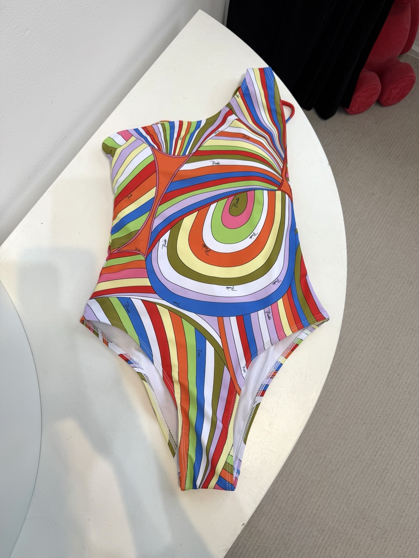 PUCCI One-Shoulder Printed Swimsuit in White