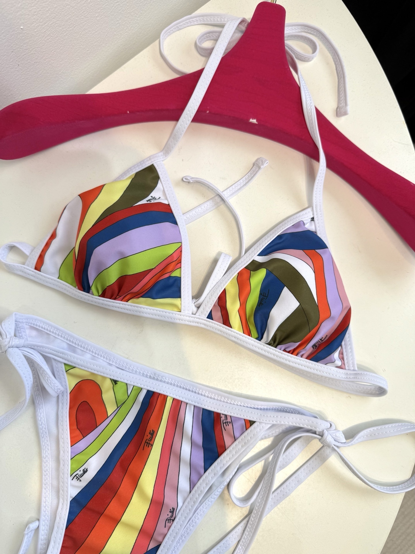 Pucci Style Multicolor Abstract-Print Triangle Bikini Set Women | Stretch Swim Fabric