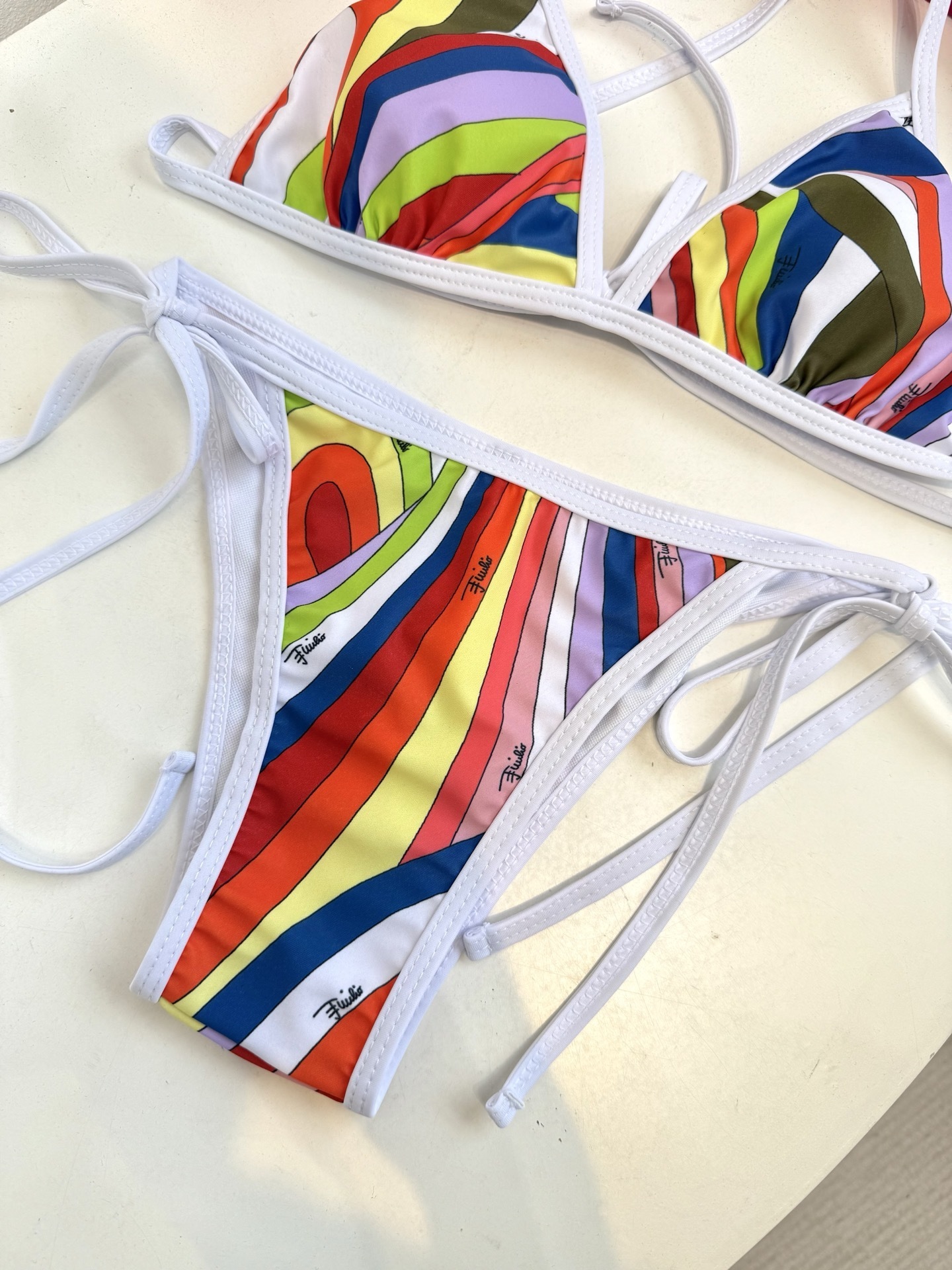 Pucci Style Multicolor Abstract-Print Triangle Bikini Set Women | Stretch Swim Fabric
