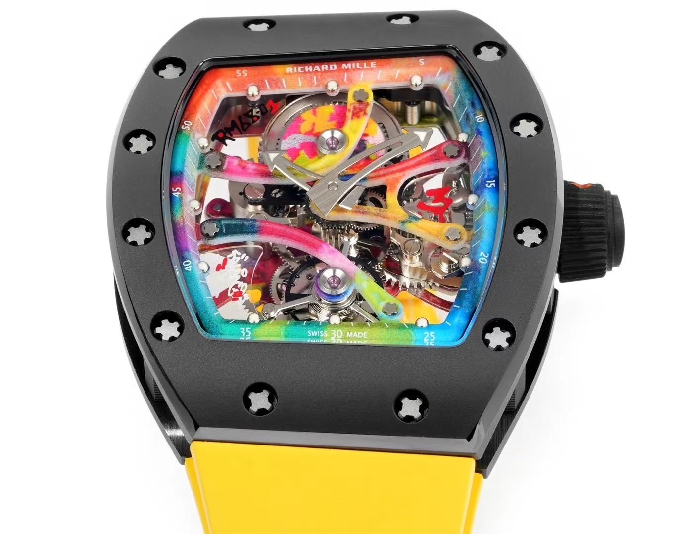 RICHARD MILLE RM68-01 BEST REPLICA CERAMIC WATCH YELLOW RUBBER STRAP RM 45MM