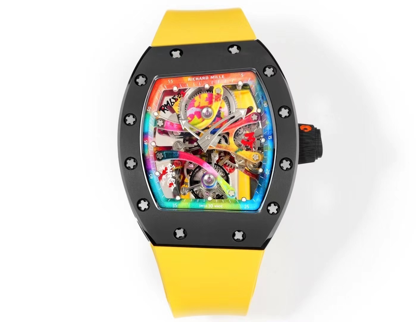 RICHARD MILLE RM68-01 BEST REPLICA CERAMIC WATCH YELLOW RUBBER STRAP RM 45MM RICHARD MILLE RM68-01 BEST REPLICA CERAMIC WATCH YELLOW RUBBER STRAP RM 45MM