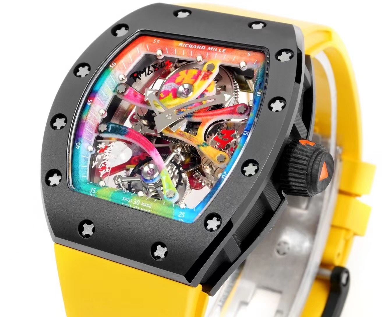 RICHARD MILLE RM68-01 BEST REPLICA CERAMIC WATCH YELLOW RUBBER STRAP RM 45MM
