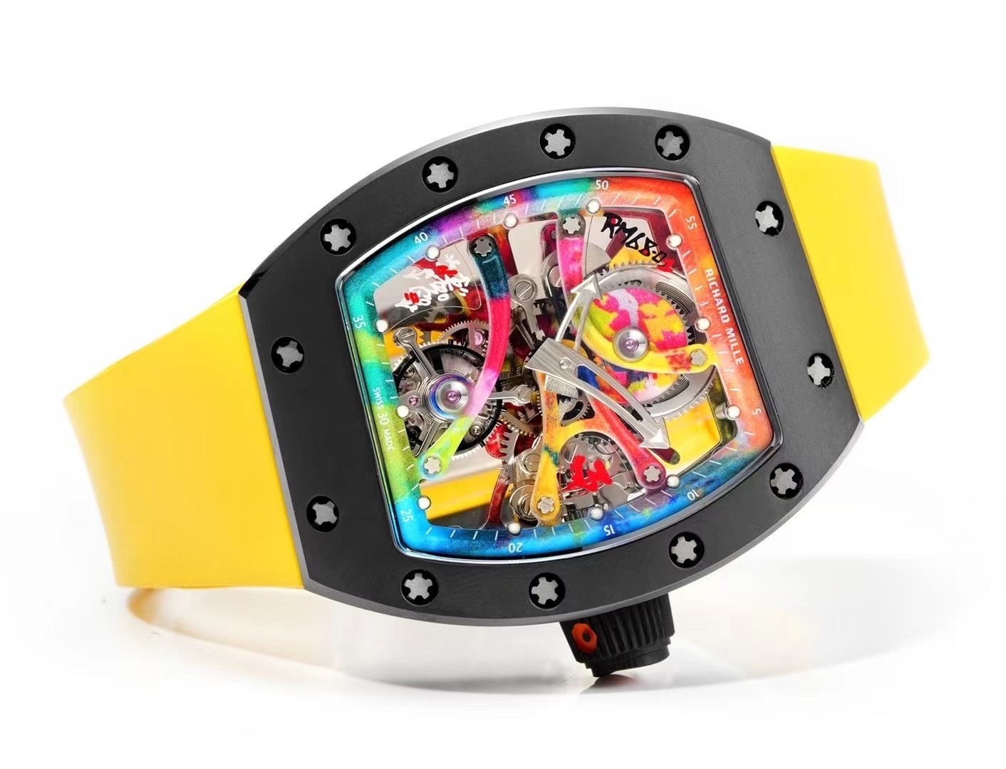 RICHARD MILLE RM68-01 BEST REPLICA CERAMIC WATCH YELLOW RUBBER STRAP RM 45MM