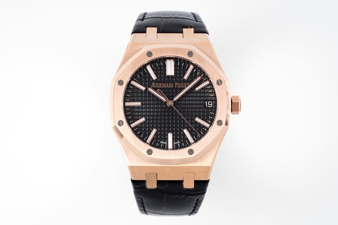 Audemars Piguet Royal Oak Selfwinding/ Rose Gold/ Black Dial/ Black Leather Strap Audemars Piguet Royal Oak Selfwinding/ Rose Gold/ Black Dial/ Black Leather Strap