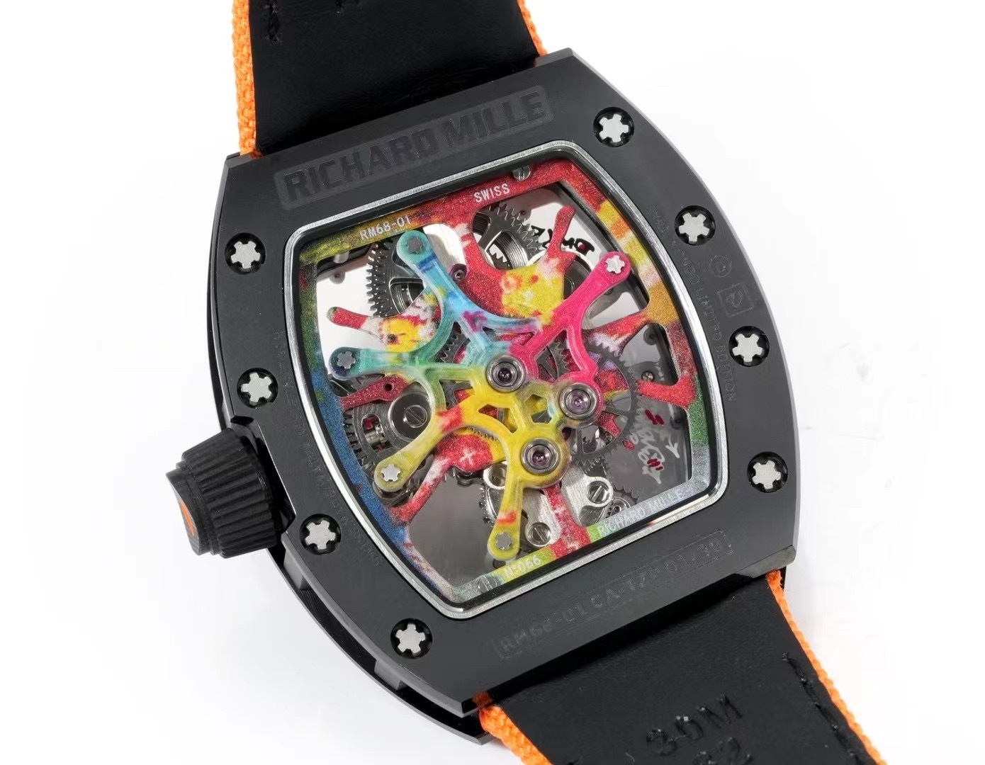 Richard Mille Super Clone RM68-01 Negro Caja Cerámica Correa Nylon Tourbillon Réplica Suiza