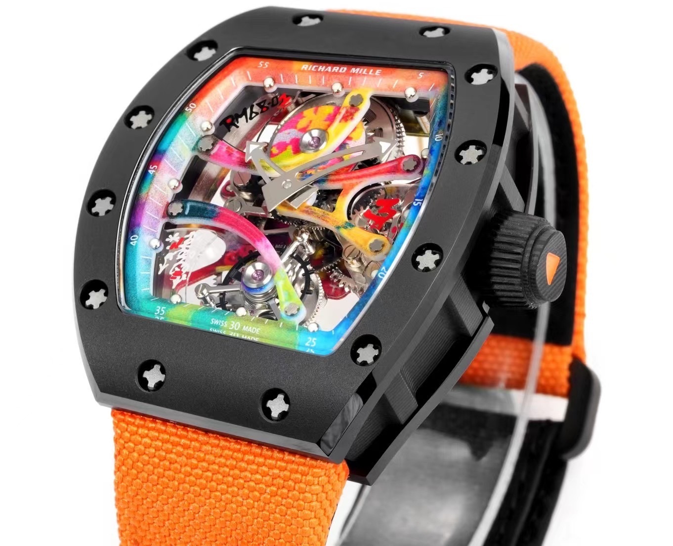 Richard Mille Super Clone RM68-01 Negro Caja Cerámica Correa Nylon Tourbillon Réplica Suiza