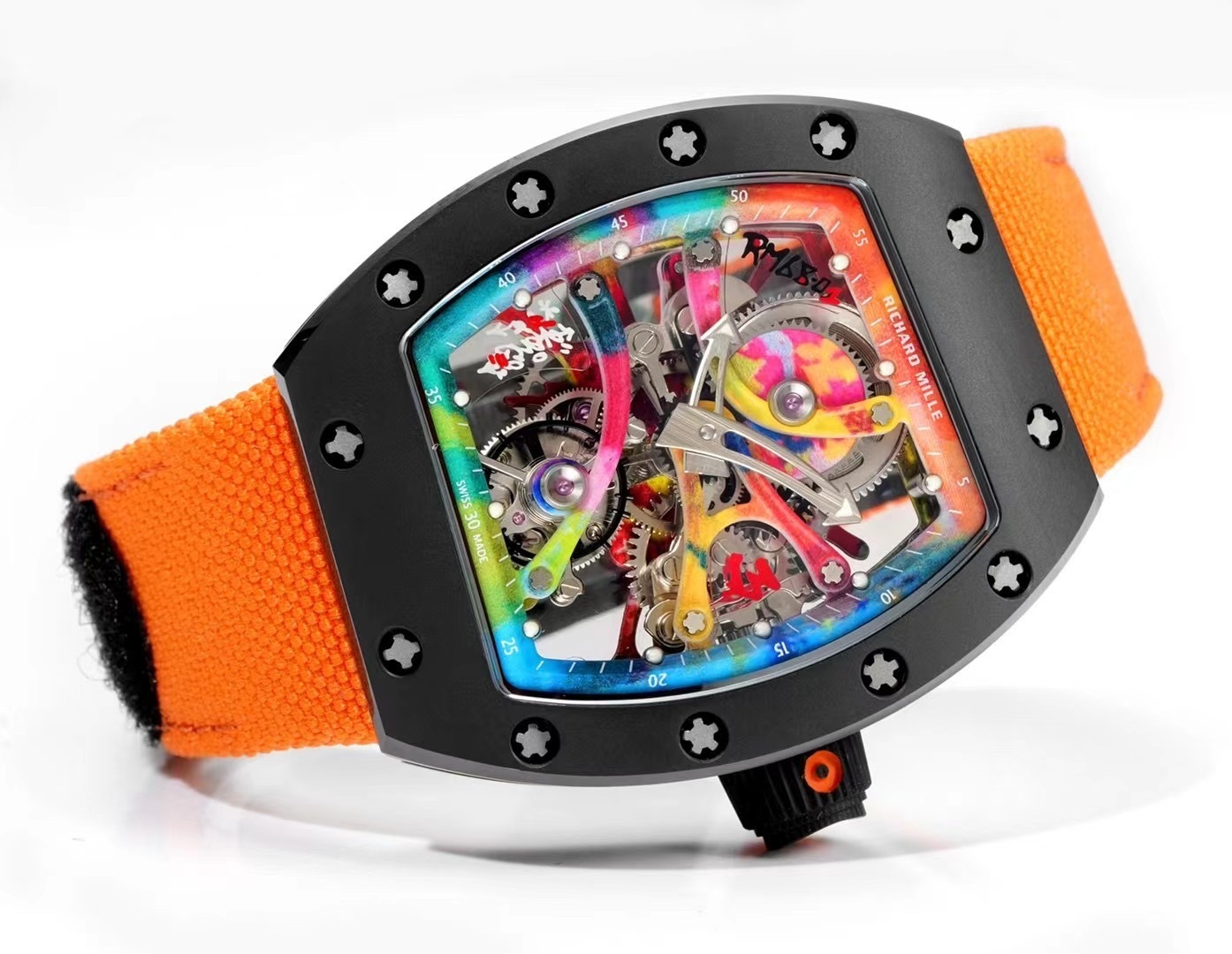 Richard Mille Super Clone RM68-01 Negro Caja Cerámica Correa Nylon Tourbillon Réplica Suiza