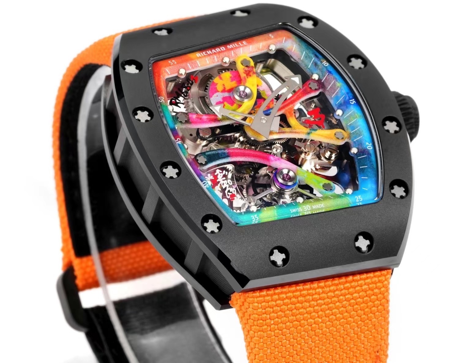 Richard Mille Super Clone RM68-01 Negro Caja Cerámica Correa Nylon Tourbillon Réplica Suiza