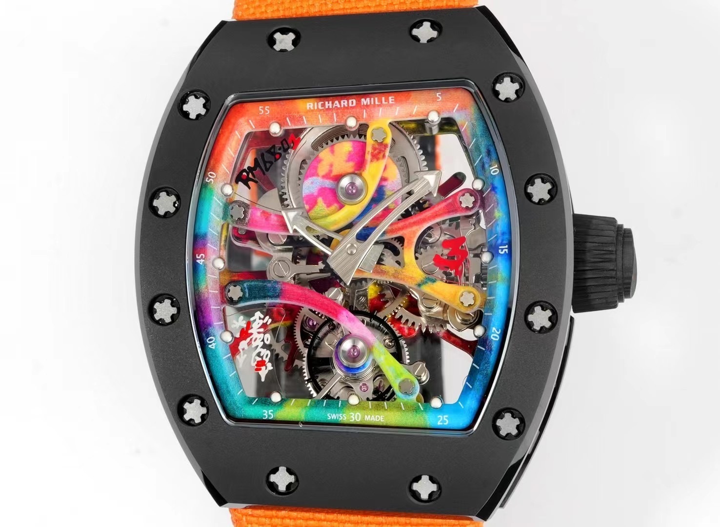 Richard Mille Super Clone RM68-01 Negro Caja Cerámica Correa Nylon Tourbillon Réplica Suiza