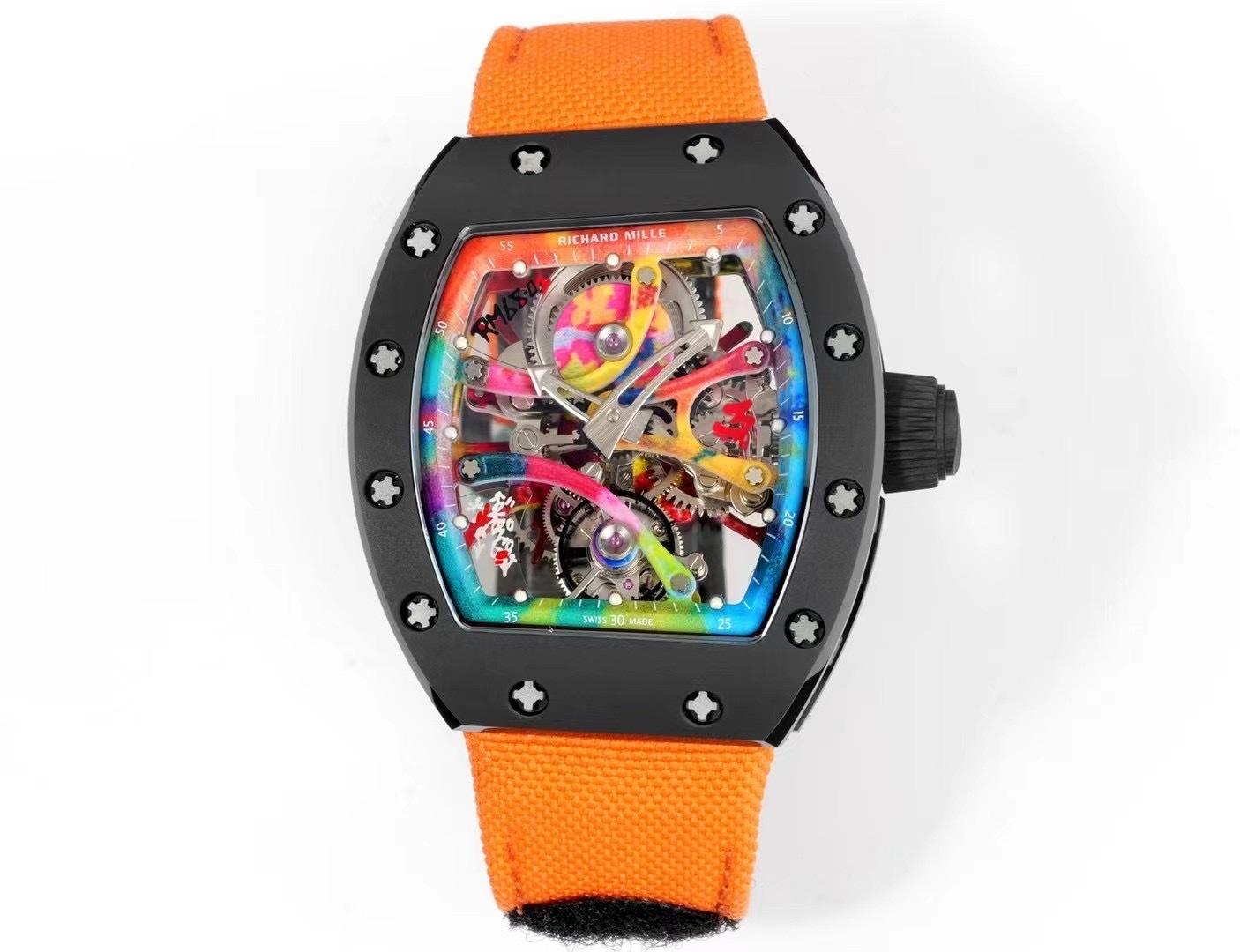 Richard Mille Super Clone RM68-01 Negro Caja Cerámica Correa Nylon Tourbillon Réplica Suiza