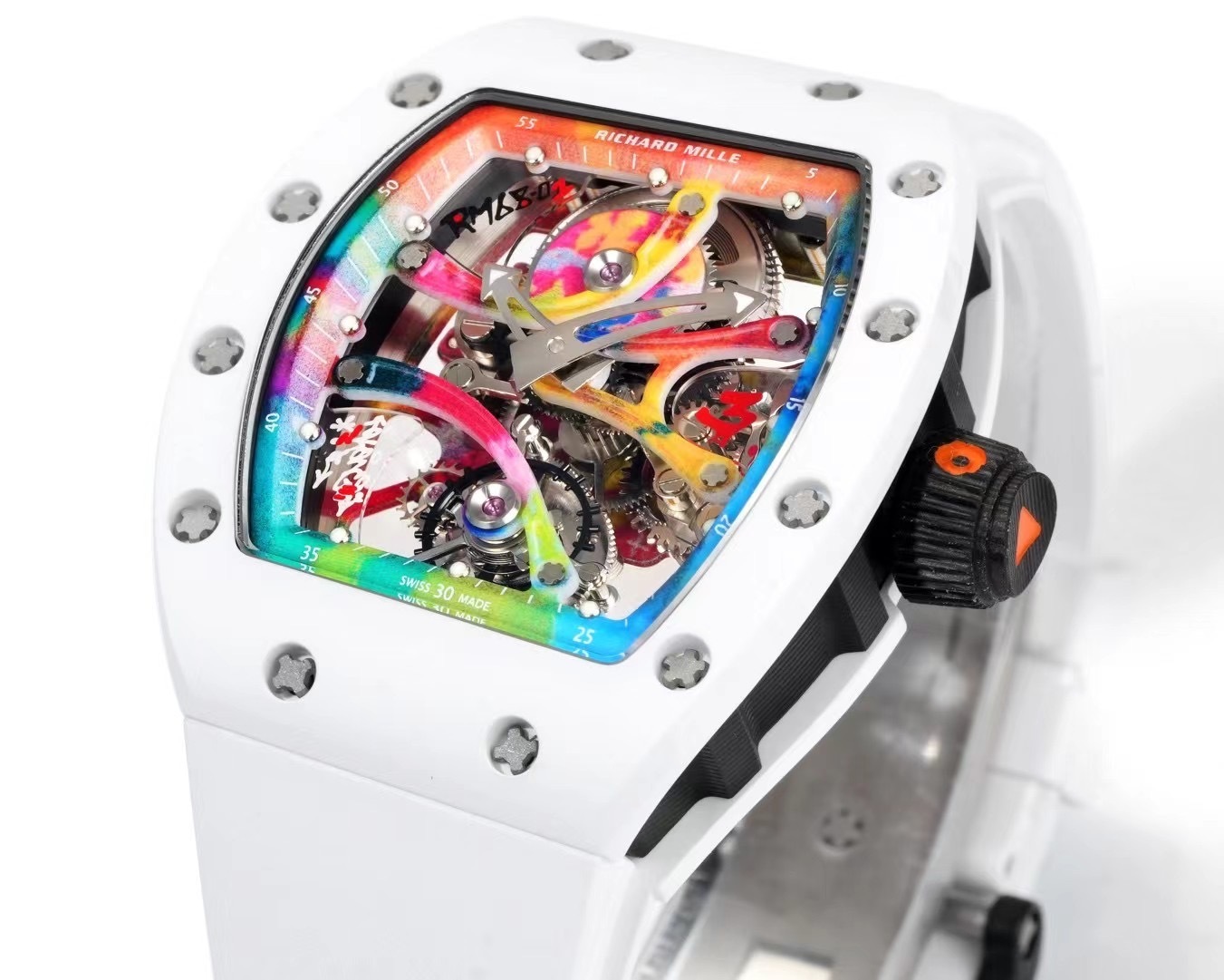 RICHARD MILLE RM68-01 REPLICA WATCH CERAMIC WHITE NYLON STRAP RM FACTORY 45MM