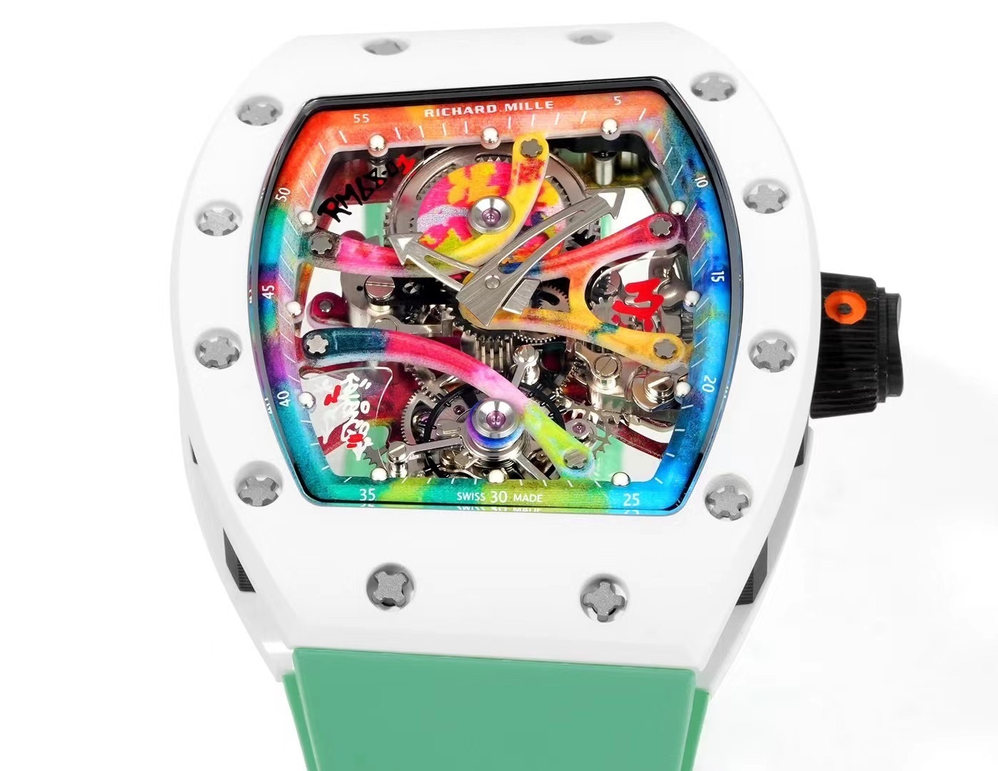 Top-grade watches 00079 RICHARD MILLE REPLICA WATCH RM68-01 CERAMIC GREEN RUBBER STRAP RM FACTORY 45MM