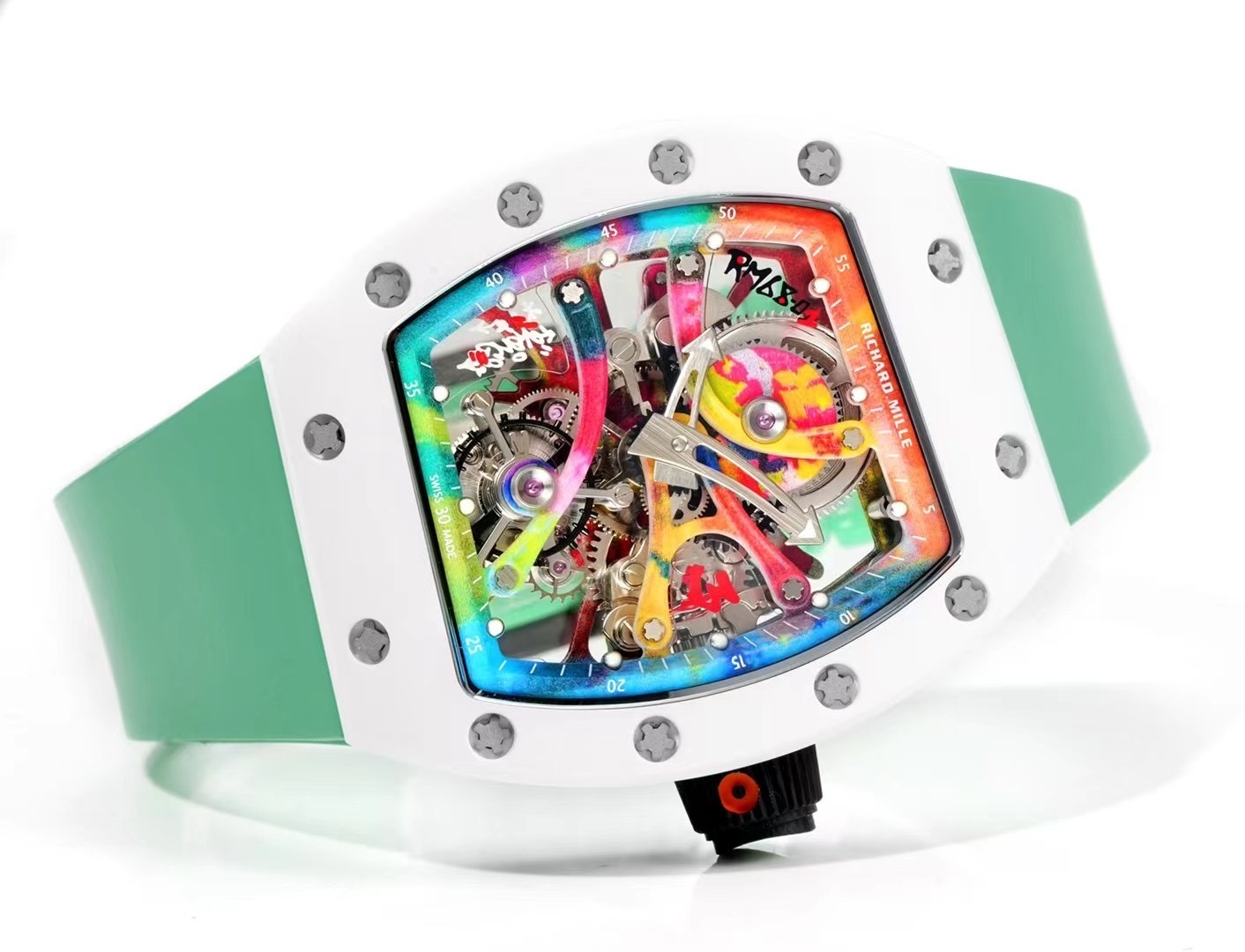 Top-grade watches 00079 RICHARD MILLE REPLICA WATCH RM68-01 CERAMIC GREEN RUBBER STRAP RM FACTORY 45MM