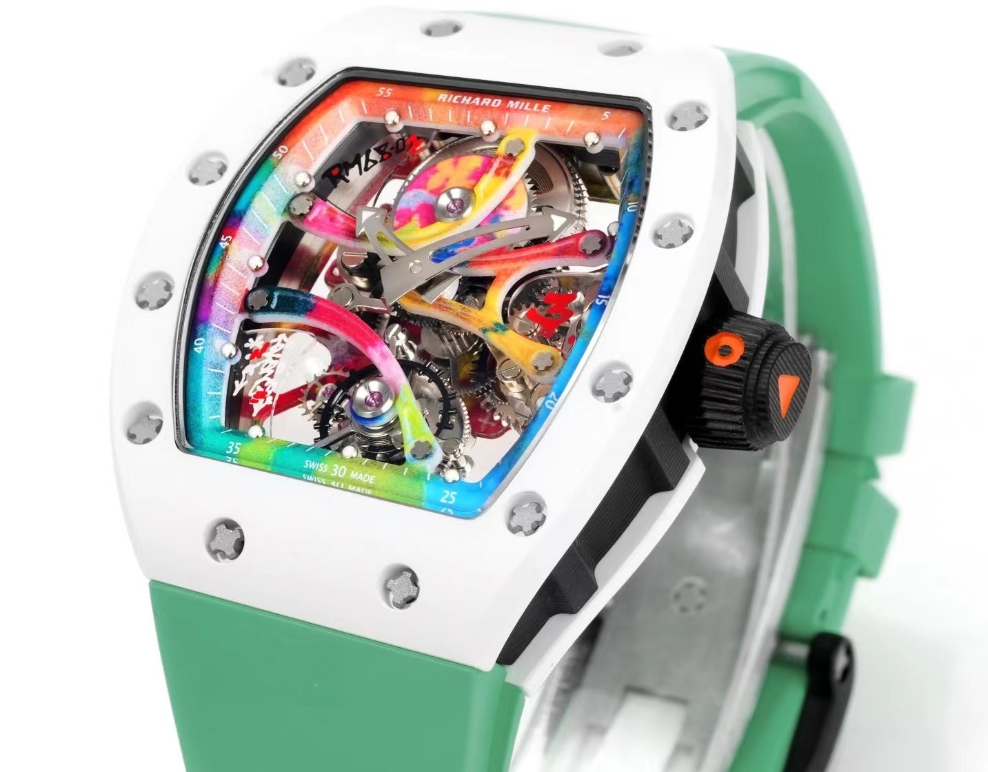 Top-grade watches 00079 RICHARD MILLE REPLICA WATCH RM68-01 CERAMIC GREEN RUBBER STRAP RM FACTORY 45MM