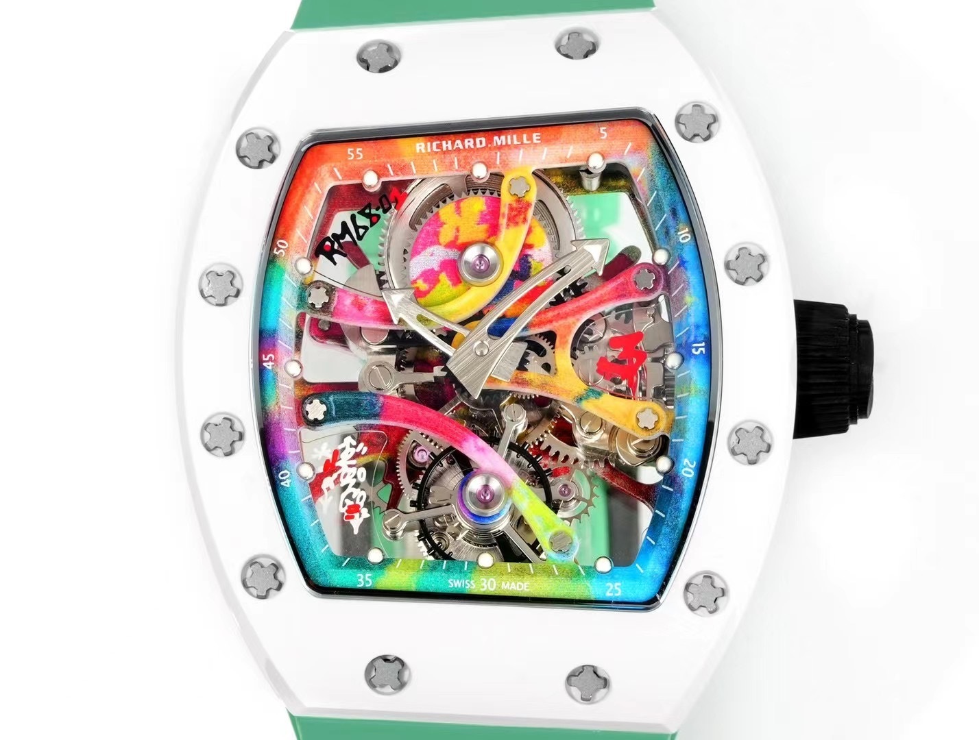 Top-grade watches 00079 RICHARD MILLE REPLICA WATCH RM68-01 CERAMIC GREEN RUBBER STRAP RM FACTORY 45MM