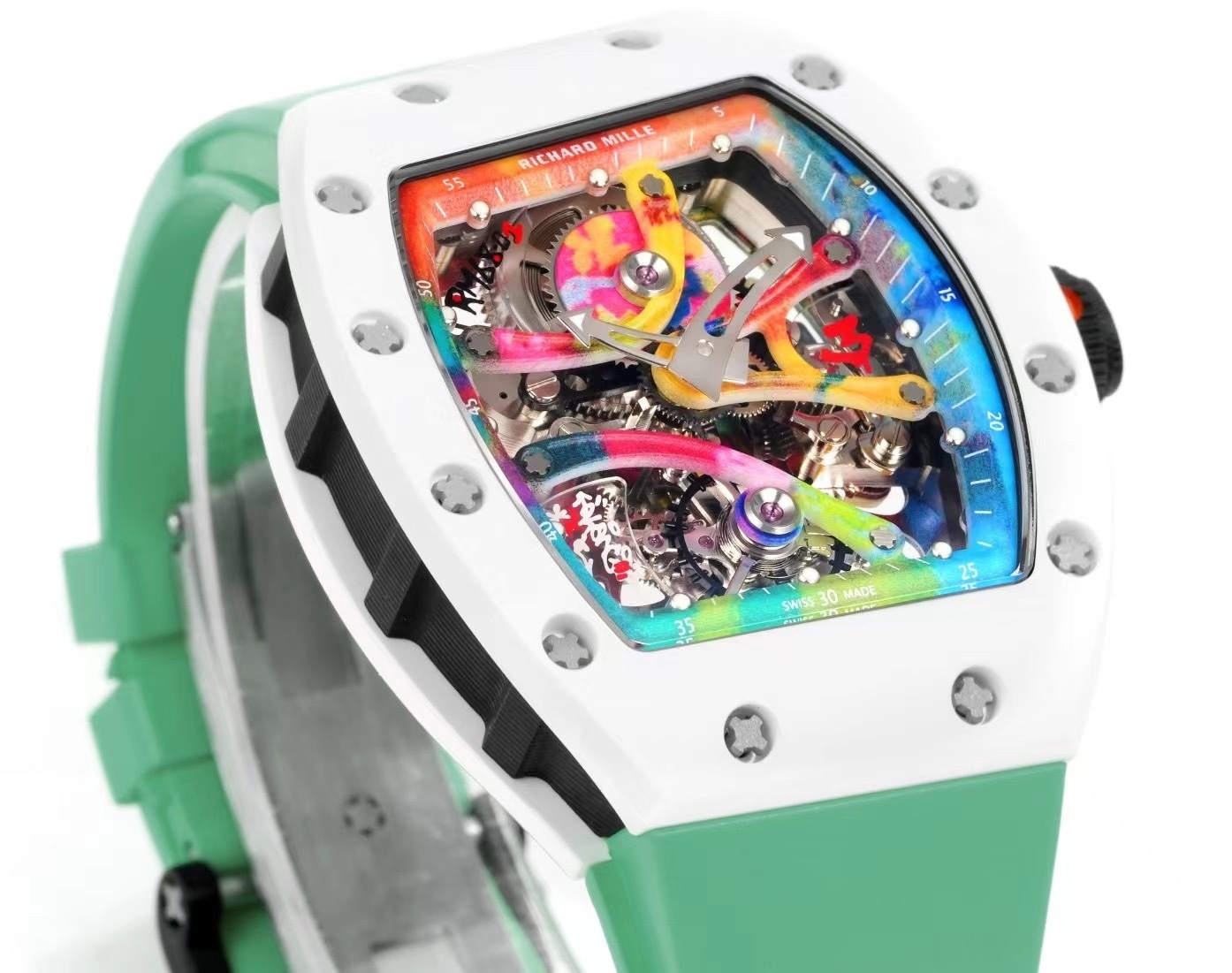 Top-grade watches 00079 RICHARD MILLE REPLICA WATCH RM68-01 CERAMIC GREEN RUBBER STRAP RM FACTORY 45MM
