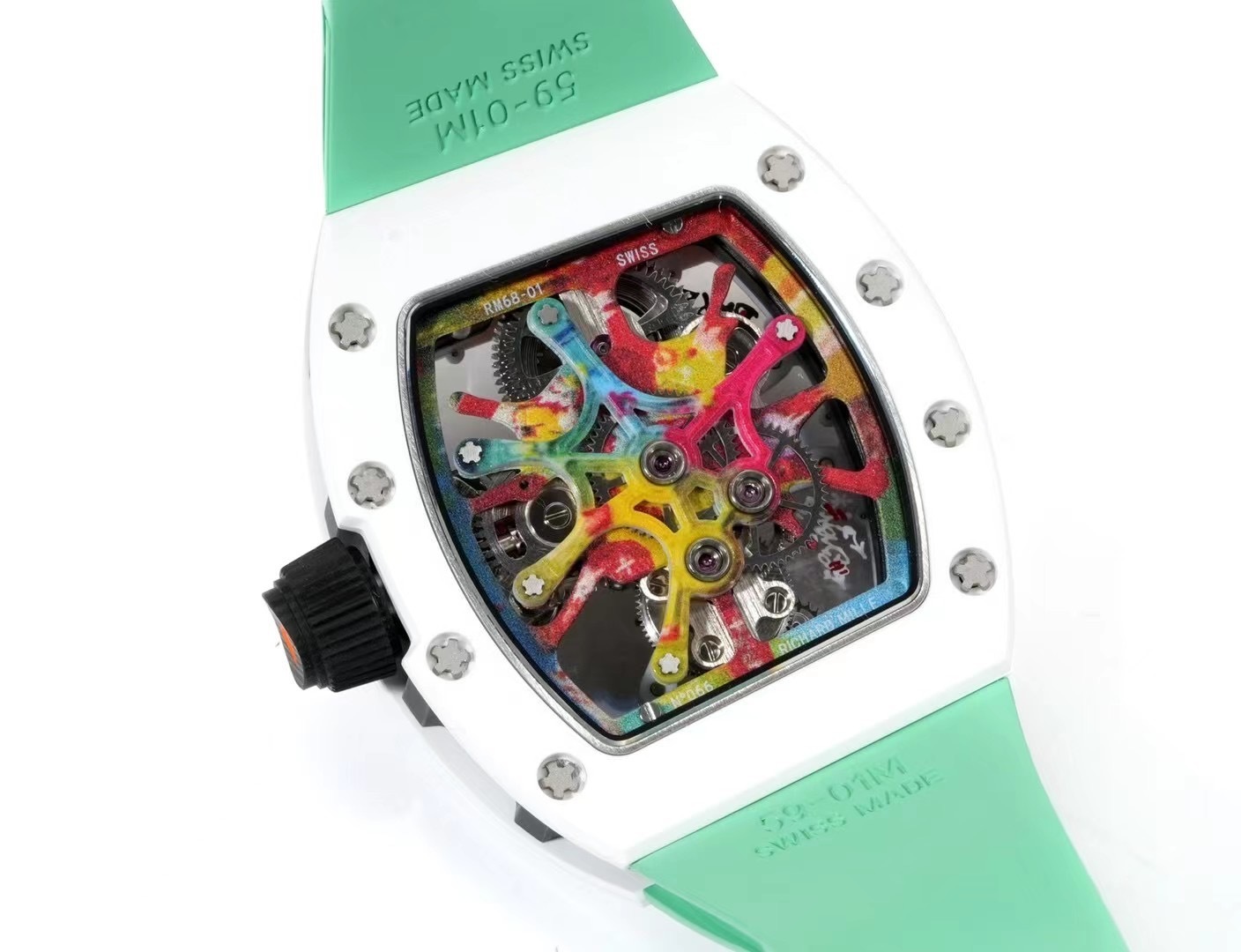 Top-grade watches 00079 RICHARD MILLE REPLICA WATCH RM68-01 CERAMIC GREEN RUBBER STRAP RM FACTORY 45MM