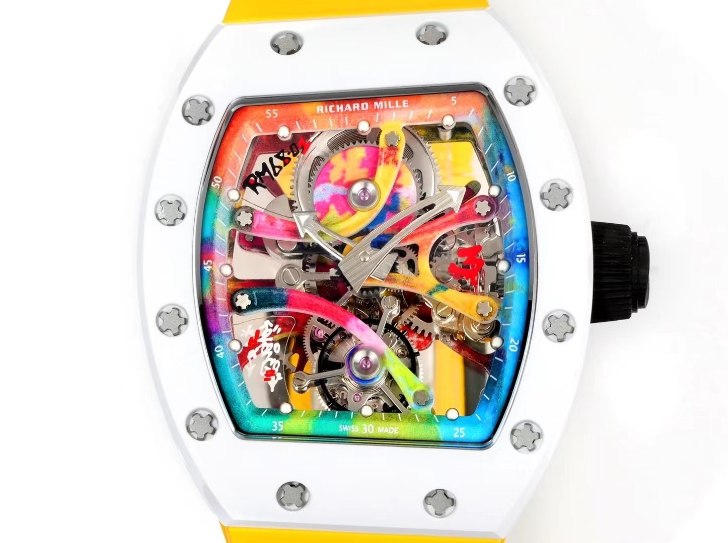 RICHARD MILLE WATCH RM68-01 BEST COPIES CERAMIC GOLD RUBBER STRAP RM 45MM