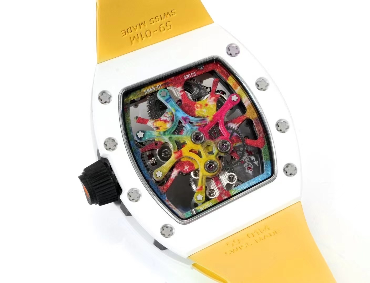 RICHARD MILLE WATCH RM68-01 BEST COPIES CERAMIC GOLD RUBBER STRAP RM 45MM