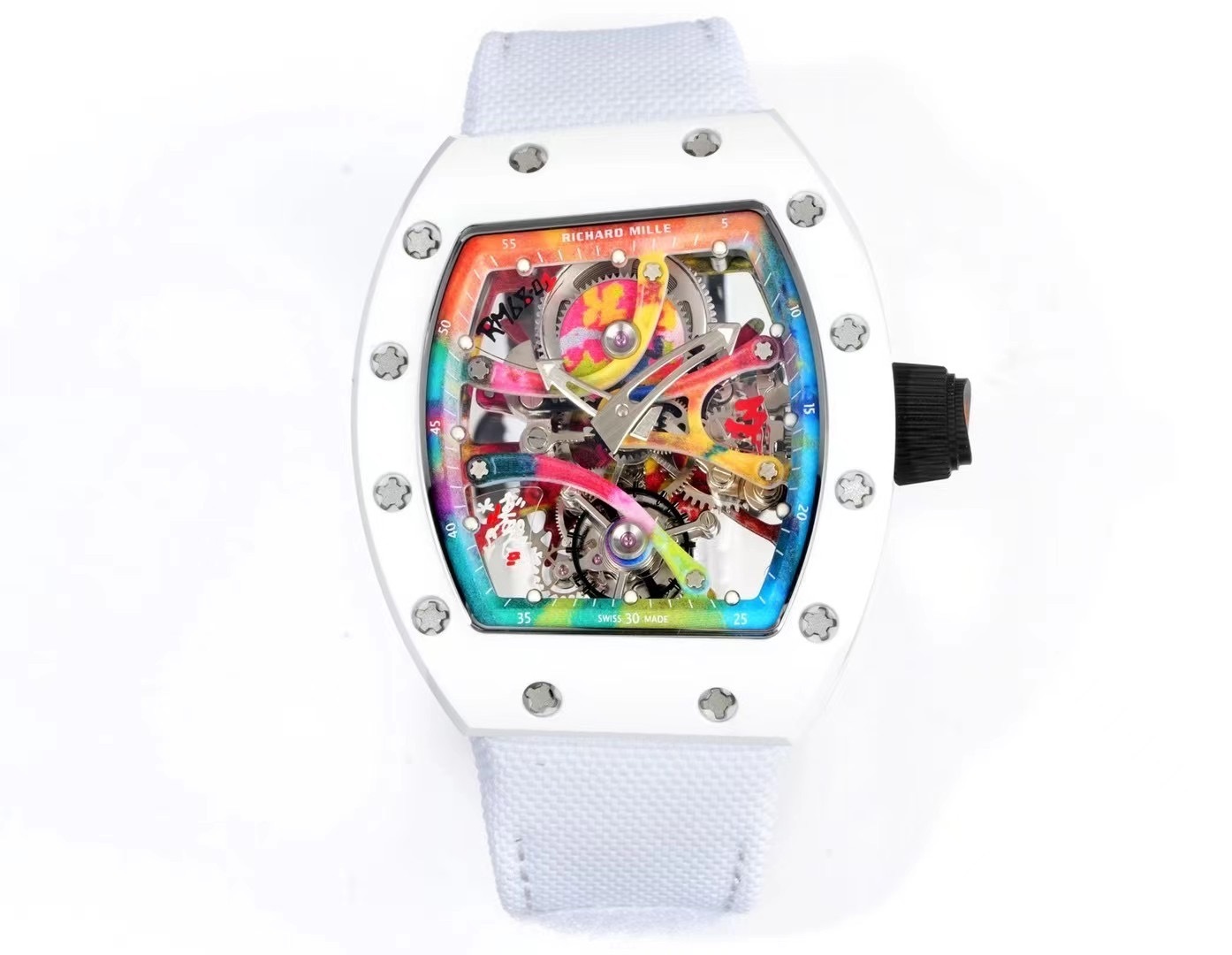 RICHARD MILLE RM68-01 REPLICA WATCH CERAMIC WHITE NYLON STRAP RM FACTORY 45MM