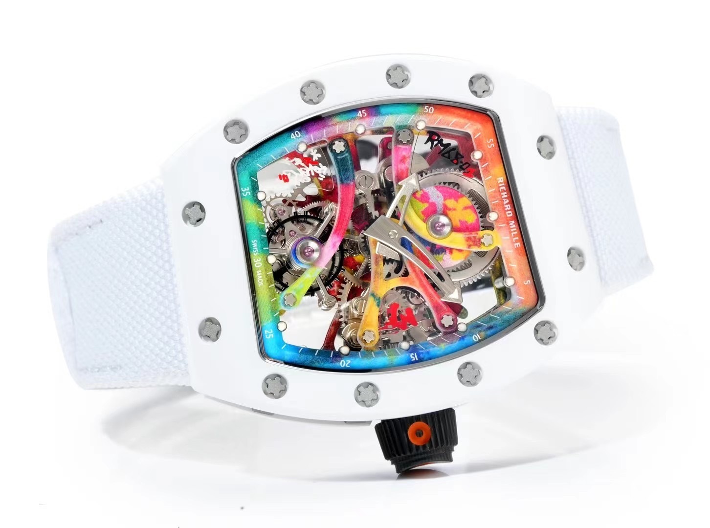 RICHARD MILLE RM68-01 REPLICA WATCH CERAMIC WHITE NYLON STRAP RM FACTORY 45MM