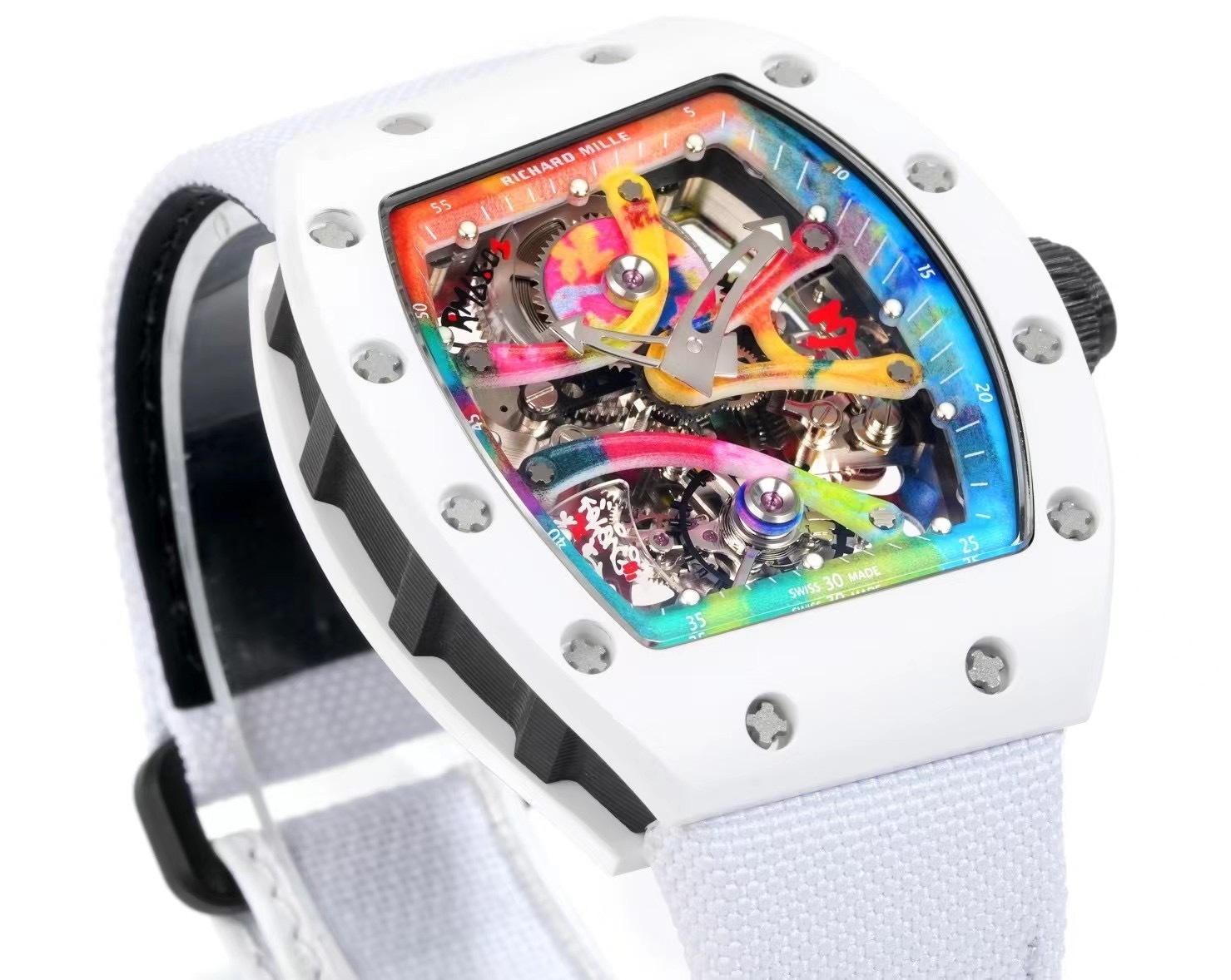 RICHARD MILLE RM68-01 REPLICA WATCH CERAMIC WHITE NYLON STRAP RM FACTORY 45MM