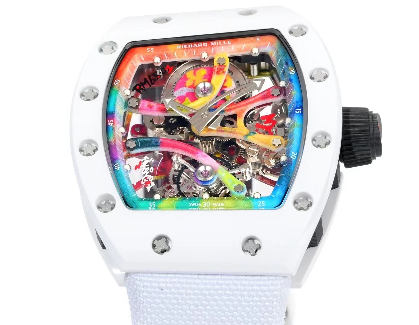 RICHARD MILLE RM68-01 REPLICA WATCH CERAMIC WHITE NYLON STRAP RM FACTORY 45MM
