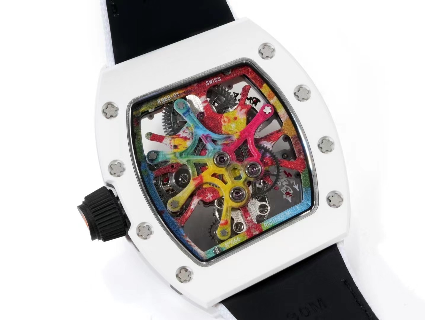 RICHARD MILLE RM68-01 REPLICA WATCH CERAMIC WHITE NYLON STRAP RM FACTORY 45MM