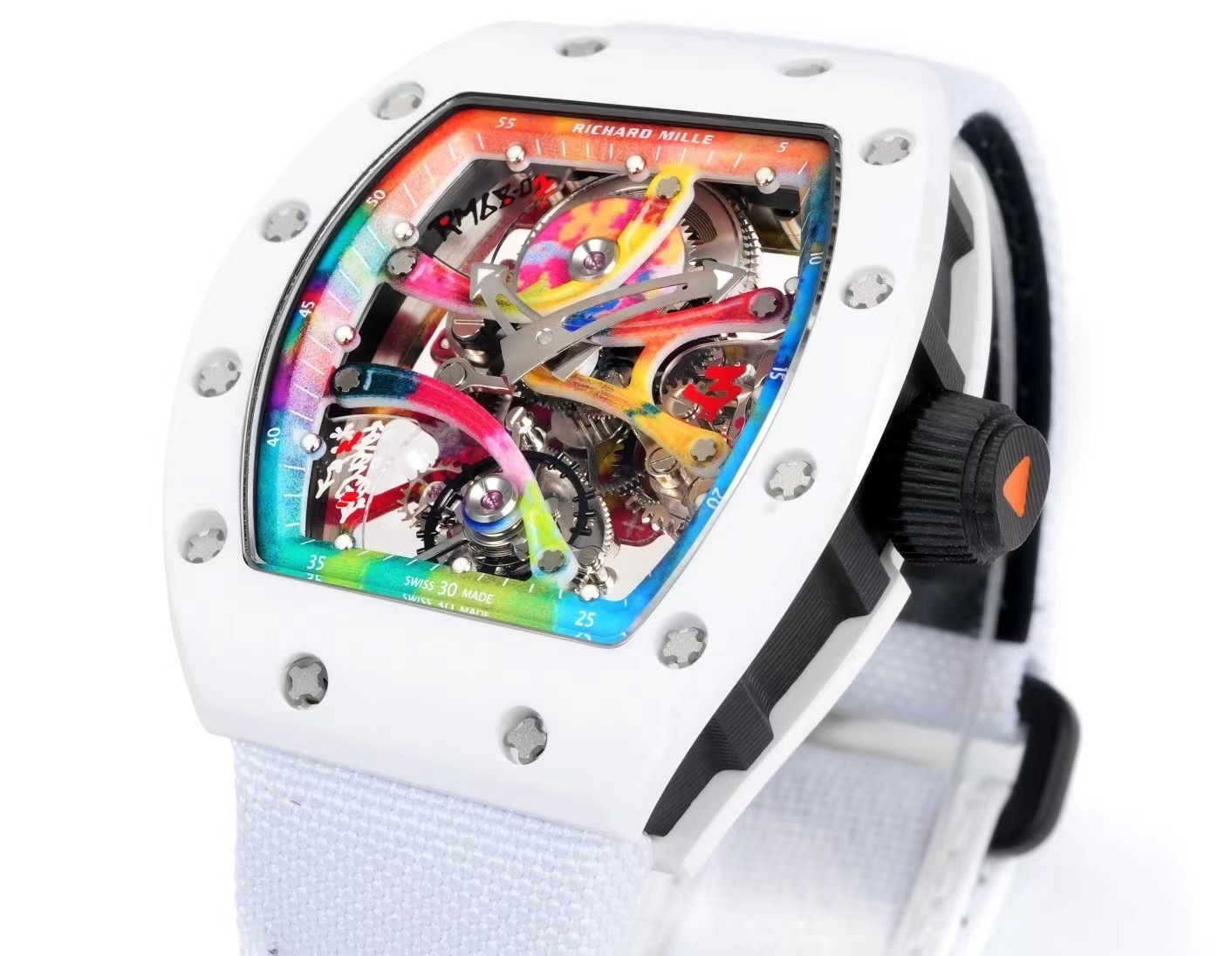 RICHARD MILLE RM68-01 REPLICA WATCH CERAMIC WHITE NYLON STRAP RM FACTORY 45MM