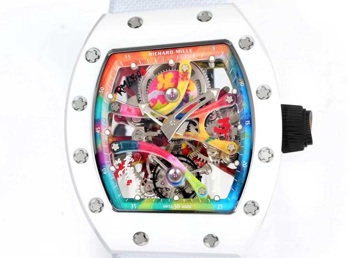 RICHARD MILLE RM68-01 REPLICA WATCH CERAMIC WHITE NYLON STRAP RM FACTORY 45MM