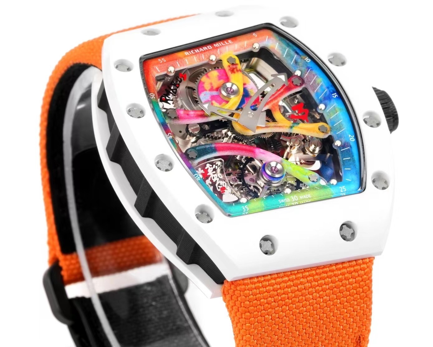 RICHARD MILLE RM68-01 REPLICA WHITE CERAMIC WATCH TOURBILLON RM FACTORY 45MM