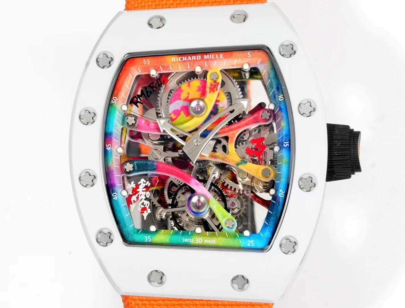 RICHARD MILLE RM68-01 REPLICA WHITE CERAMIC WATCH TOURBILLON RM FACTORY 45MM