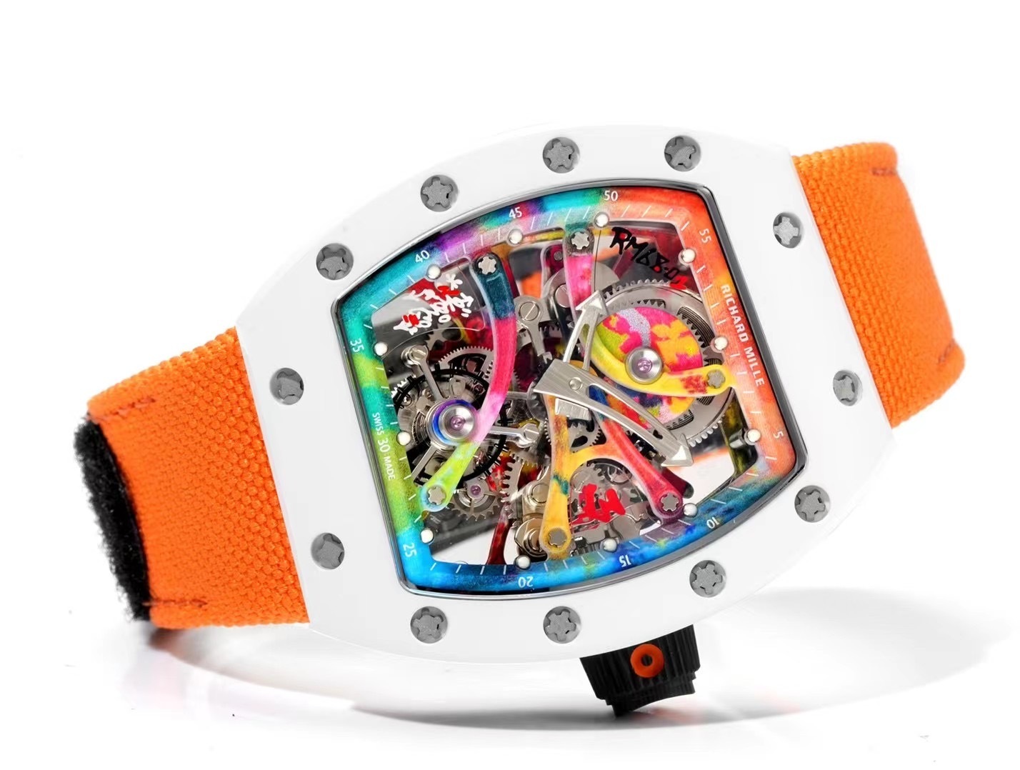 RICHARD MILLE RM68-01 REPLICA WHITE CERAMIC WATCH TOURBILLON RM FACTORY 45MM