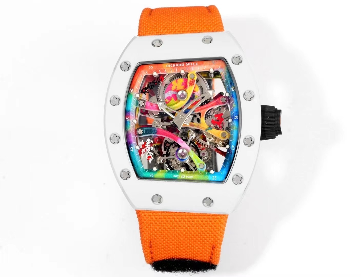 RICHARD MILLE RM68-01 REPLICA WHITE CERAMIC WATCH TOURBILLON RM FACTORY 45MM