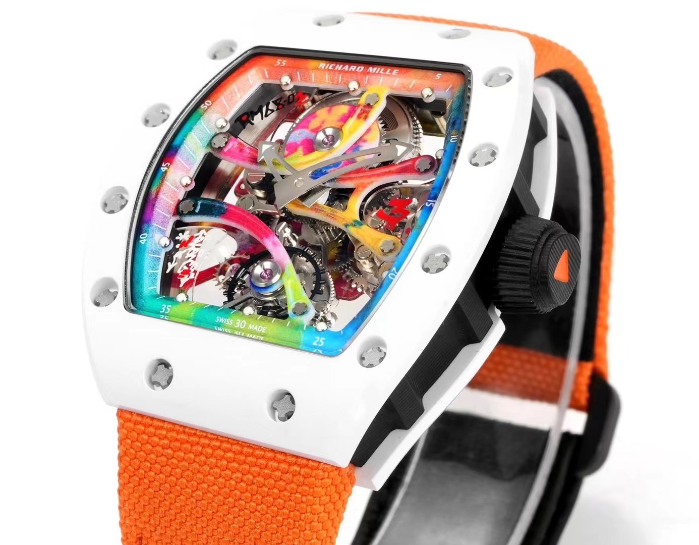 RICHARD MILLE RM68-01 REPLICA WHITE CERAMIC WATCH TOURBILLON RM FACTORY 45MM