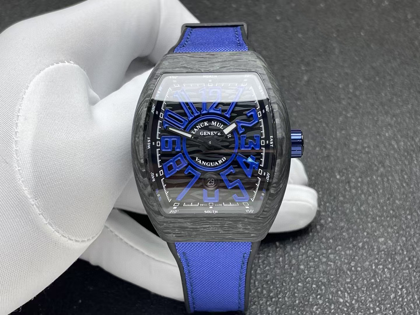 Franck Muller Vanguard Black and Blue Carbon V 45 SC DT CARBON BL NR