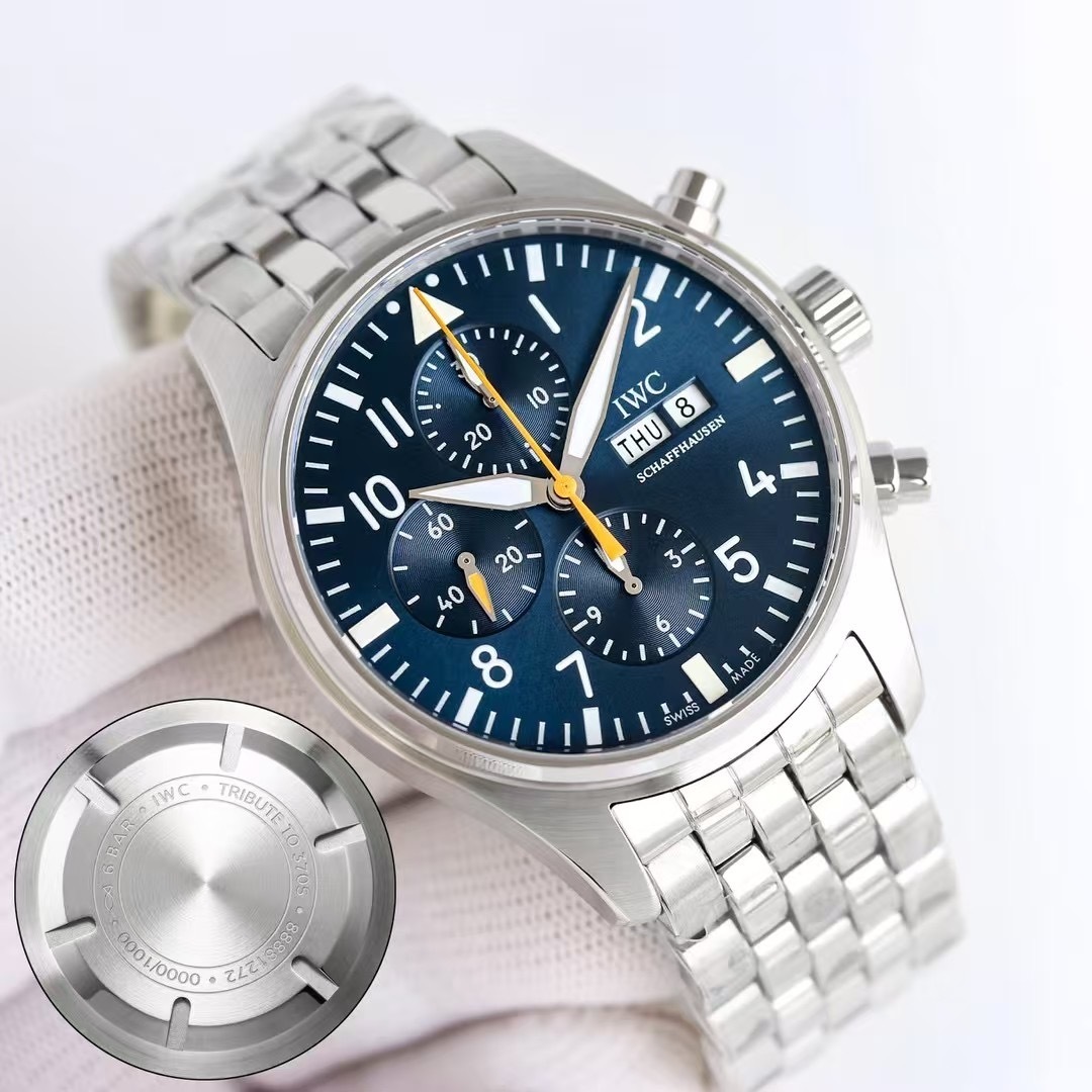Top-grade watches 00329 IWC Pilot Chronograph Pilot’s Watch Chronograph 43mm Steel Case Blue Dial Calfskin Strap IW377729 NEW