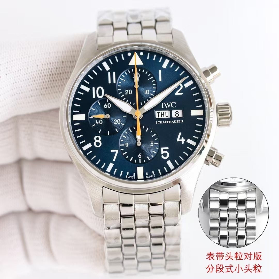 IWC Pilot Chronograph Pilot's Watch Chronograph 43mm Steel Case Blue Dial Calfskin Strap IW377729 NEW