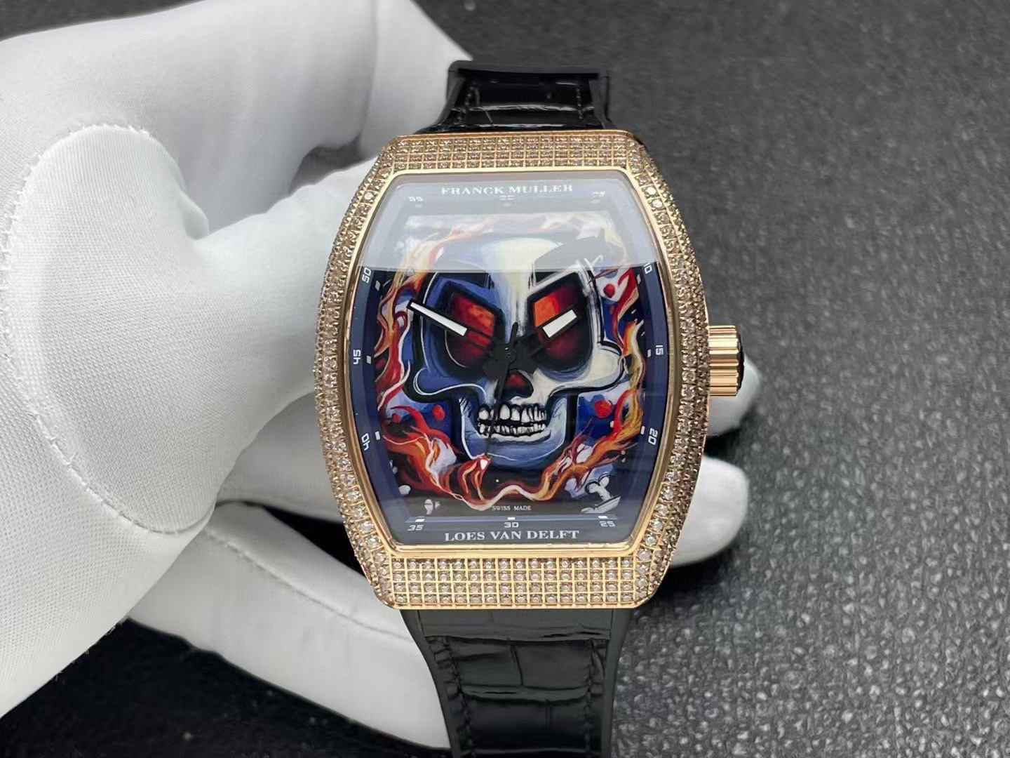 Franck Muller new V45 series graffiti art 45mm men's automatic mechanical watch Gold border studded with stones