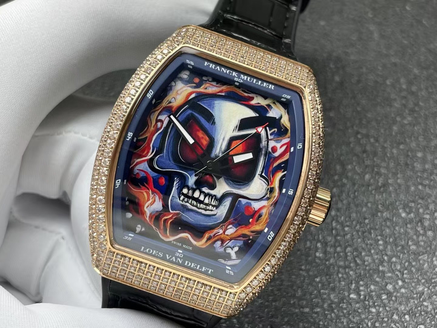 Franck Muller new V45 series graffiti art 45mm men's automatic mechanical watch Gold border studded with stones