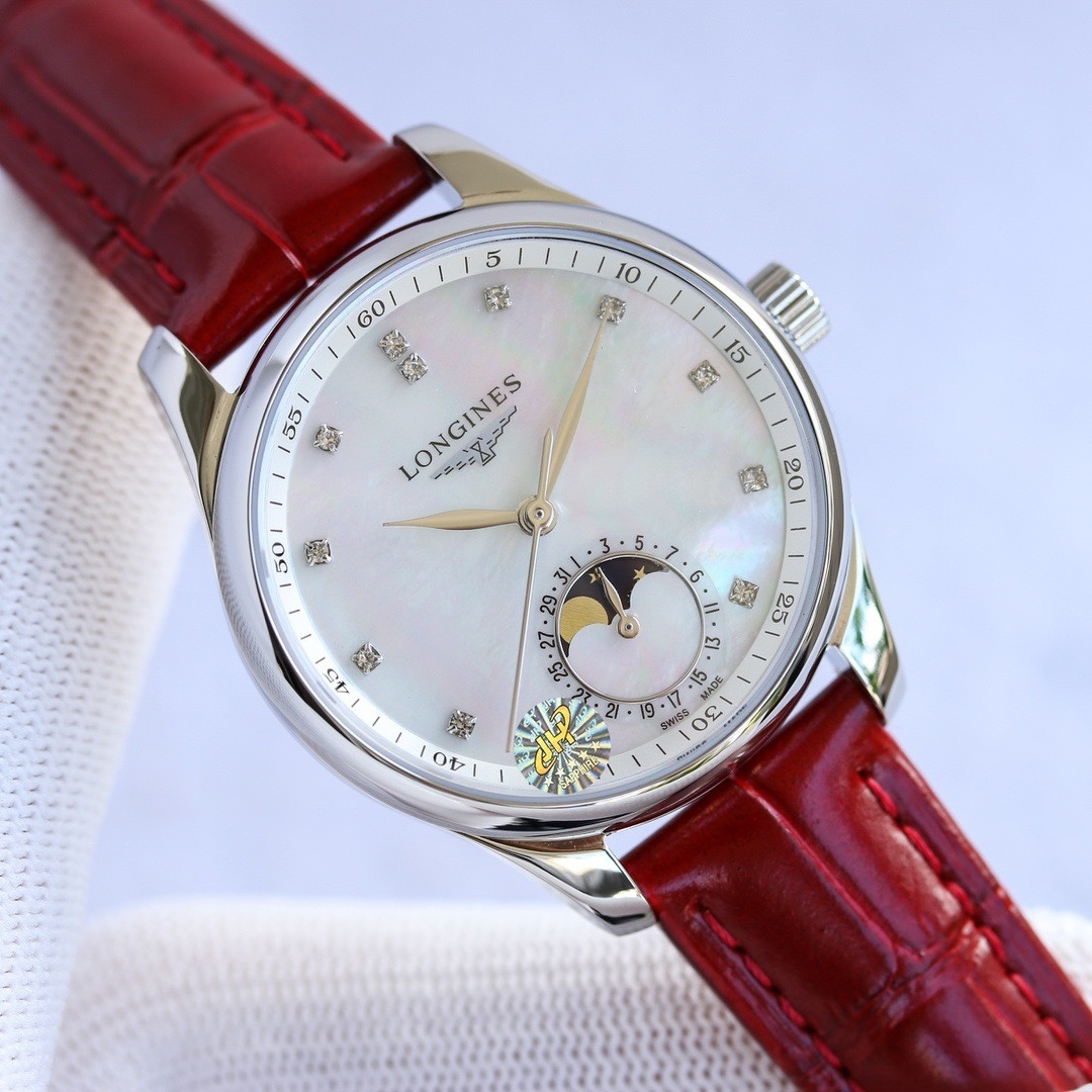 Longines Women's Watch Master Diamond White MOP Dial Red Strap L24094872