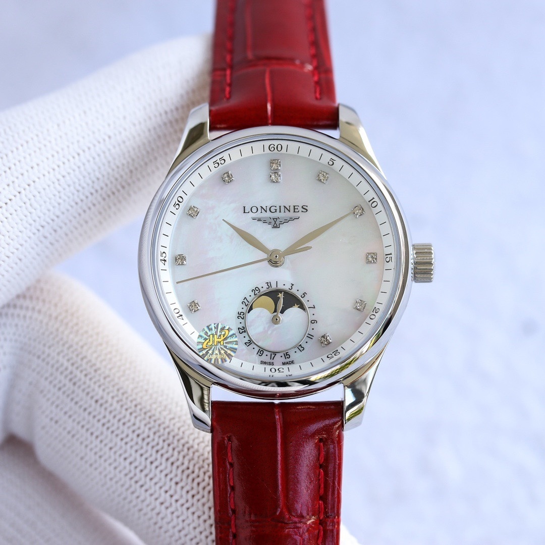 Longines Women’s Watch Master Diamond White MOP Dial Red Strap L24094872