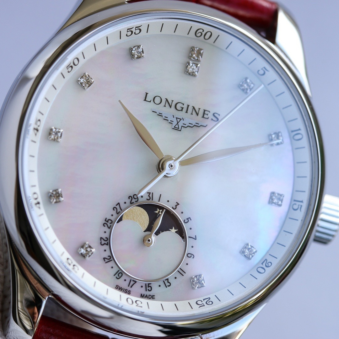 Longines Women's Watch Master Diamond White MOP Dial Red Strap L24094872