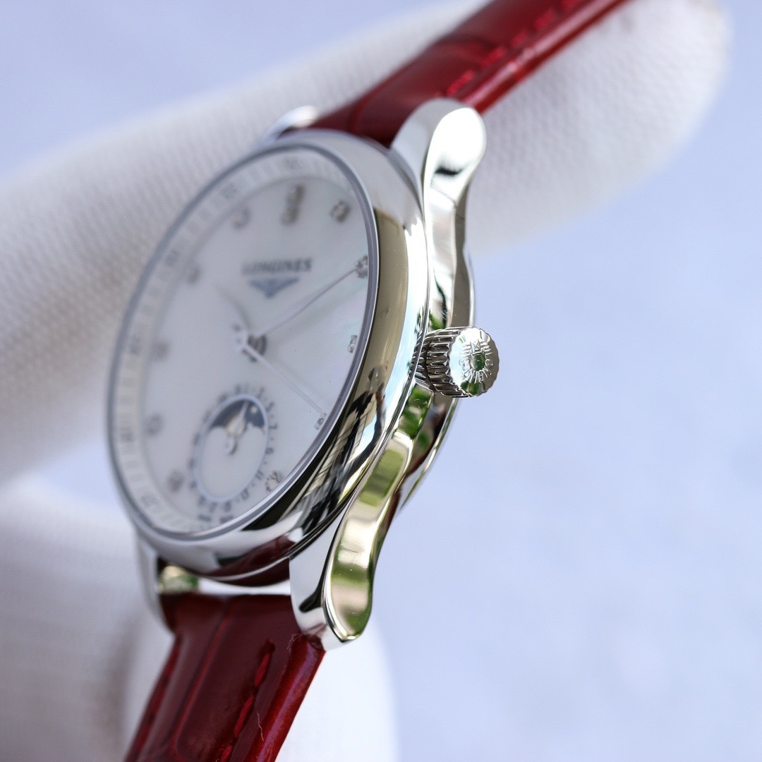 Longines Women's Watch Master Diamond White MOP Dial Red Strap L24094872