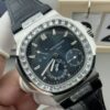 Patek Philippe Nautilus 5724/G-001 Rep 1:1 Watch Silver Case, Diamond Bezel, Blue Face, Leather Strap