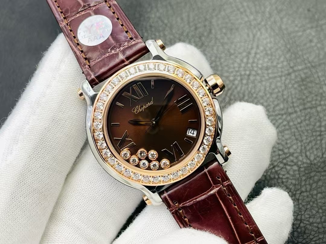 Chopard Happy Sport 18k Rose Gold Chocolate Dial Factory Diamonds 277473-5008